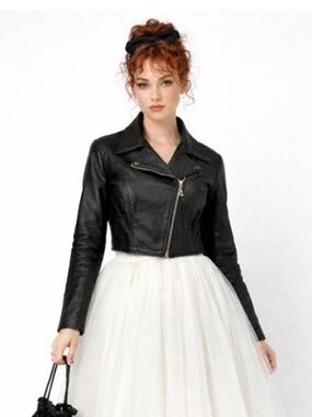 North Bound Black Leather Cropped Asymmetrical Zipper Jacket